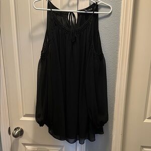 Max Studio Black Tie Front Relaxed Tank Top